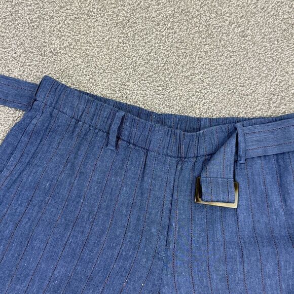 J. Jill Jenna Striped Linen Wide Leg Crop Pants Denim Blue Small Elastic Waist - Picture 5 of 10